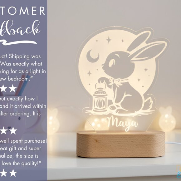 Rabbit Night Light – Personalized LED Bunny Lamp for Kids Rooms - Picture 7 of 8